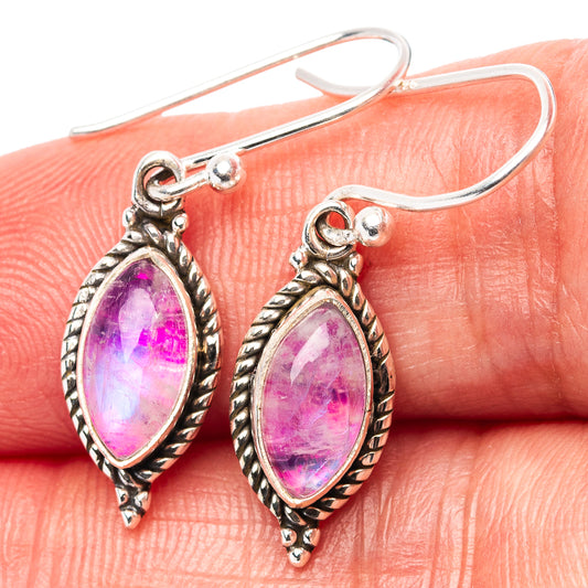 Pink moonstone drop earrings, .925 sterling silver hooks with oval pink gemstone cabochons