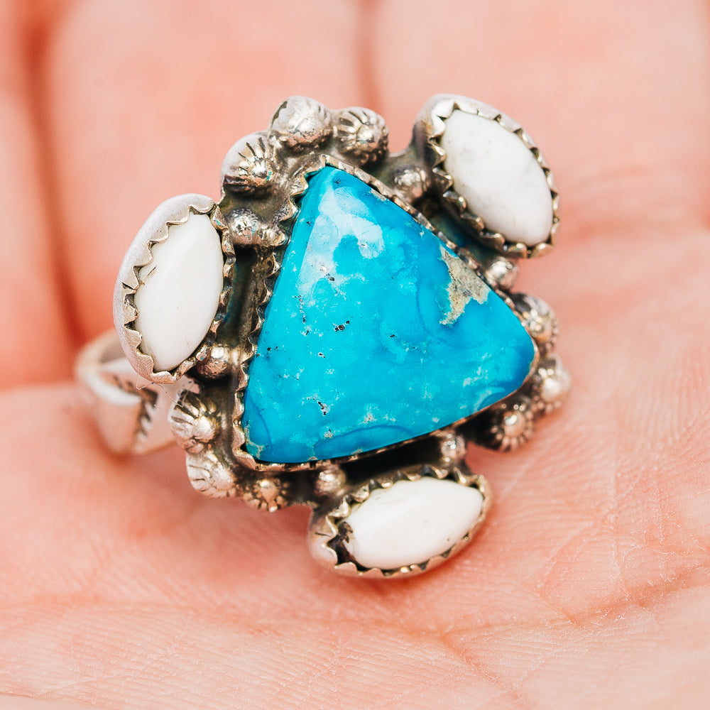 Exclusive Sierra Bella Turquoise, White Buffalo Turquoise Ring Size 7 Adjustable (.925 Sterling Silver)