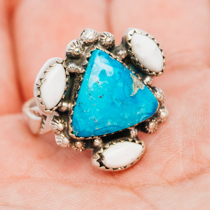 Exclusive Sierra Bella Turquoise, White Buffalo Turquoise Ring Size 7 Adjustable (.925 Sterling Silver)