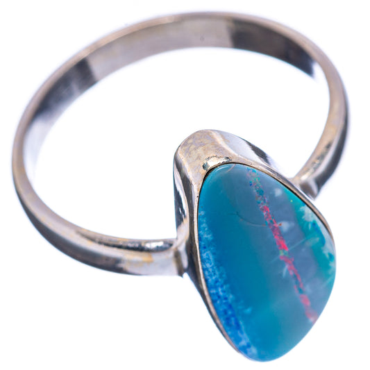 Sterling silver opal ring with oval blue opal cabochon, size 8