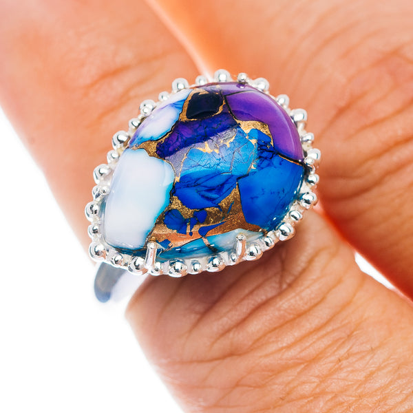 Exclusive Violet Blue Dahlia Mohave Turquoise Ring Size 7.5 (.925 Sterling Silver)