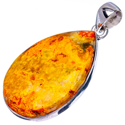Bumblebee jasper teardrop pendant with silver bezel and loop bail, 925 sterling