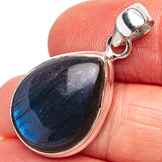 Labradorite pendant in teardrop sterling silver setting, blue flash stone detail