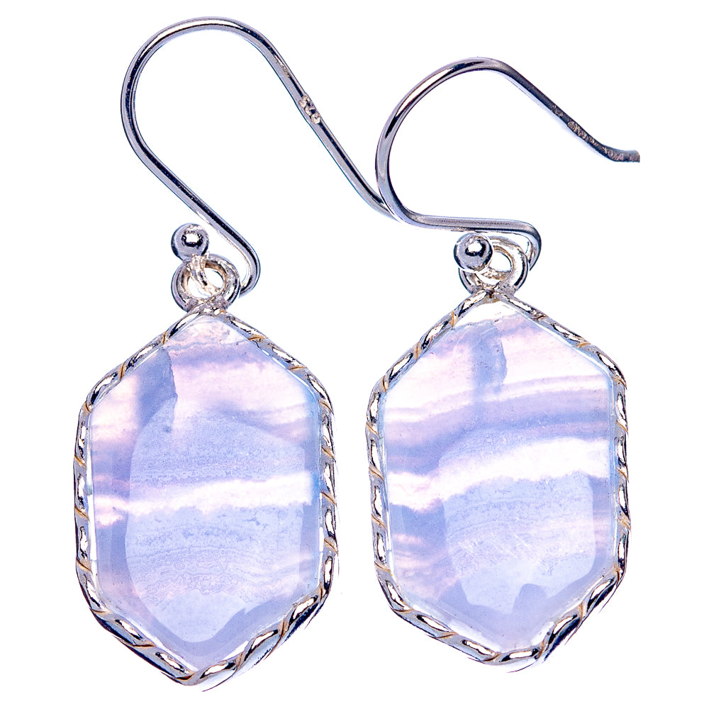 Blue Lace Agate 925 Sterling Silver Earrings 1 3/8" (925 Sterling Silver) E1950