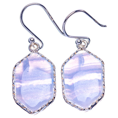 Blue Lace Agate 925 Sterling Silver Earrings 1 3/8" (925 Sterling Silver) E1950