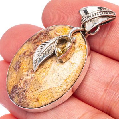 Fossil Coral, Citrine Pendant 1 5/8" (925 Sterling Silver) P40054