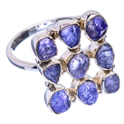 Sterling silver tanzanite ring, oval blue-purple stones on a curved band