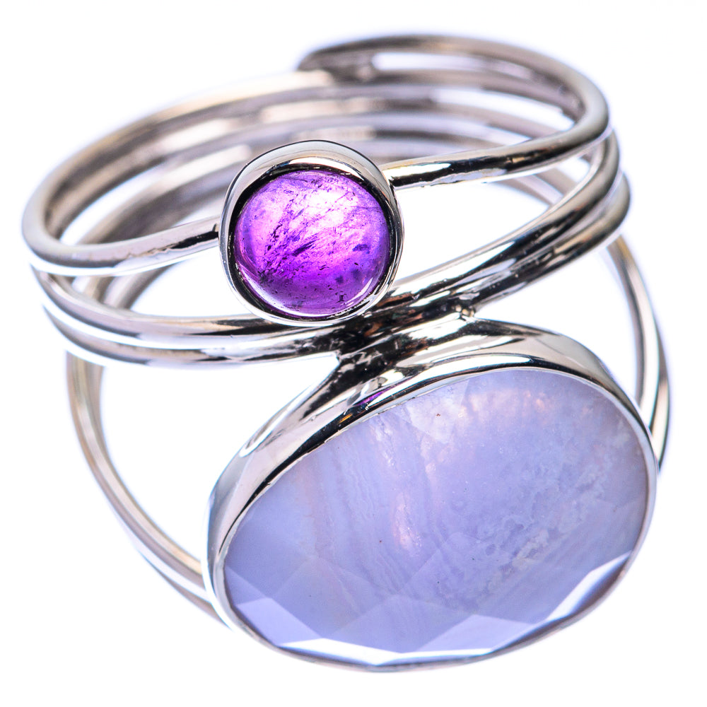 Premium Blue Lace Agate, Amethyst Ring Size 8.75 (925 Sterling Silver) R141782