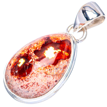 Oval fire opal pendant in sterling silver bezel, fiery red and orange cabochon with bail