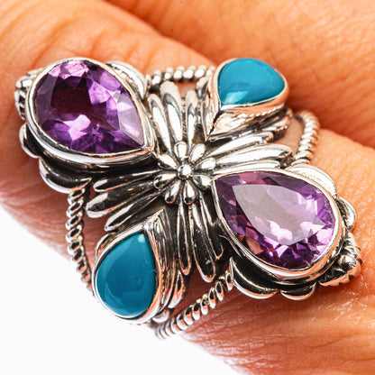 Large Faceted Amethyst, Sleeping Beauty Turquoise Ring Size 9.25 (925 Sterling Silver) R142368