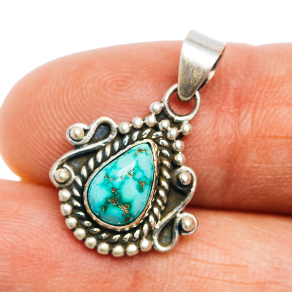 Southwestern Style Emerald Valley Turquoise Pendant 7/8" (.925 Sterling Silver)