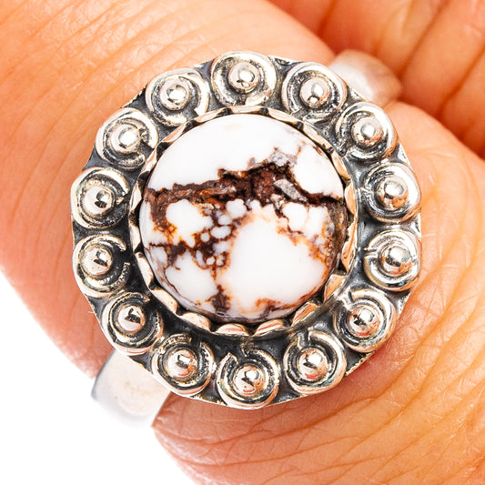 Wild Horse Jasper ring in .925 sterling silver, size 7, round stone with swirl pattern