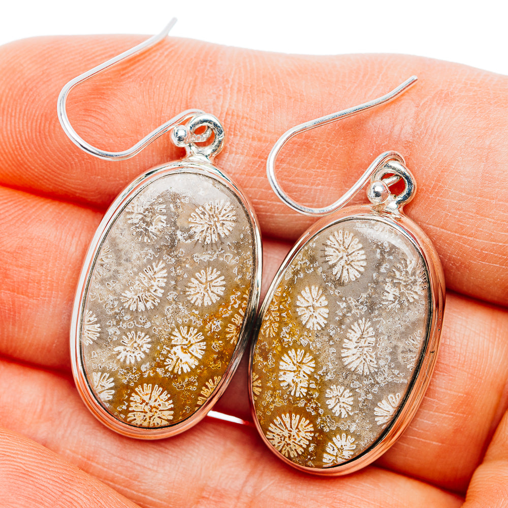 Premium Fossil Coral Earrings 1 5/8" (.925 Sterling Silver)