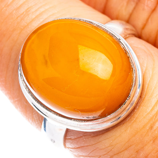 Oval amber cabochon sterling silver ring