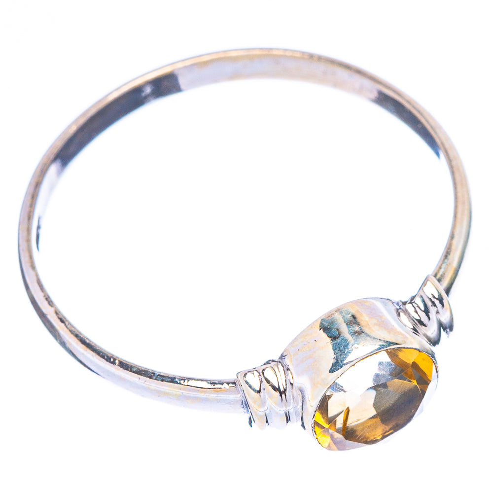 Citrine dainty sterling silver ring, faceted round yellow gemstone on knotted shank