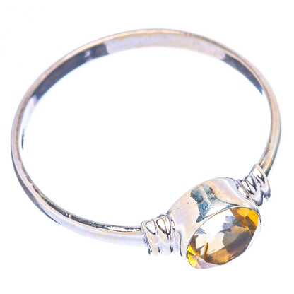 Citrine dainty sterling silver ring, faceted round yellow gemstone on knotted shank