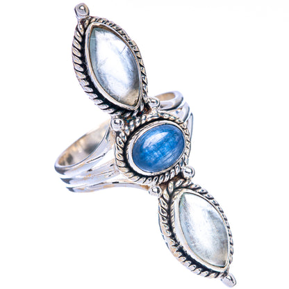 Sterling silver kyanite ring with oval blue center stone and two oval light stones
