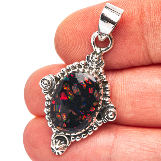 Exclusive Southwestern Style Mosaic Opal Pendant 1 1/2" (.925 Sterling Silver)