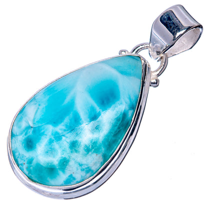 925 sterling silver Larimar pendant, teardrop blue gemstone in polished frame
