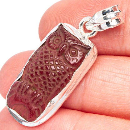 Cinnabar Owl Pendant 1 1/2" (925 Sterling Silver) P40169
