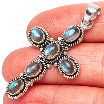 Labradorite Cross Pendants 1 7/8" (925 Sterling Silver) P42357