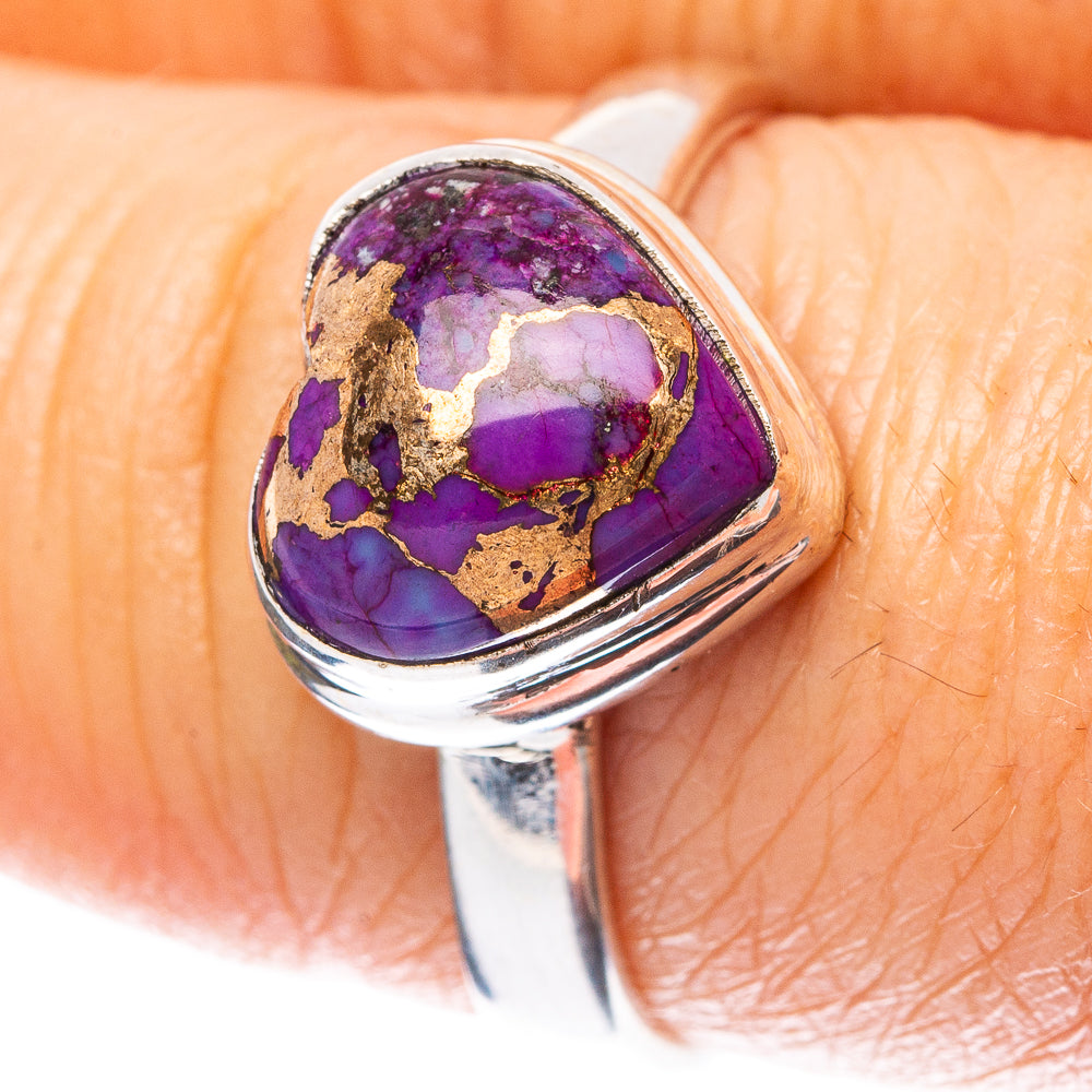 Purple Copper Turquoise Heart Ring Size 7.75 (925 Sterling Silver) R4116