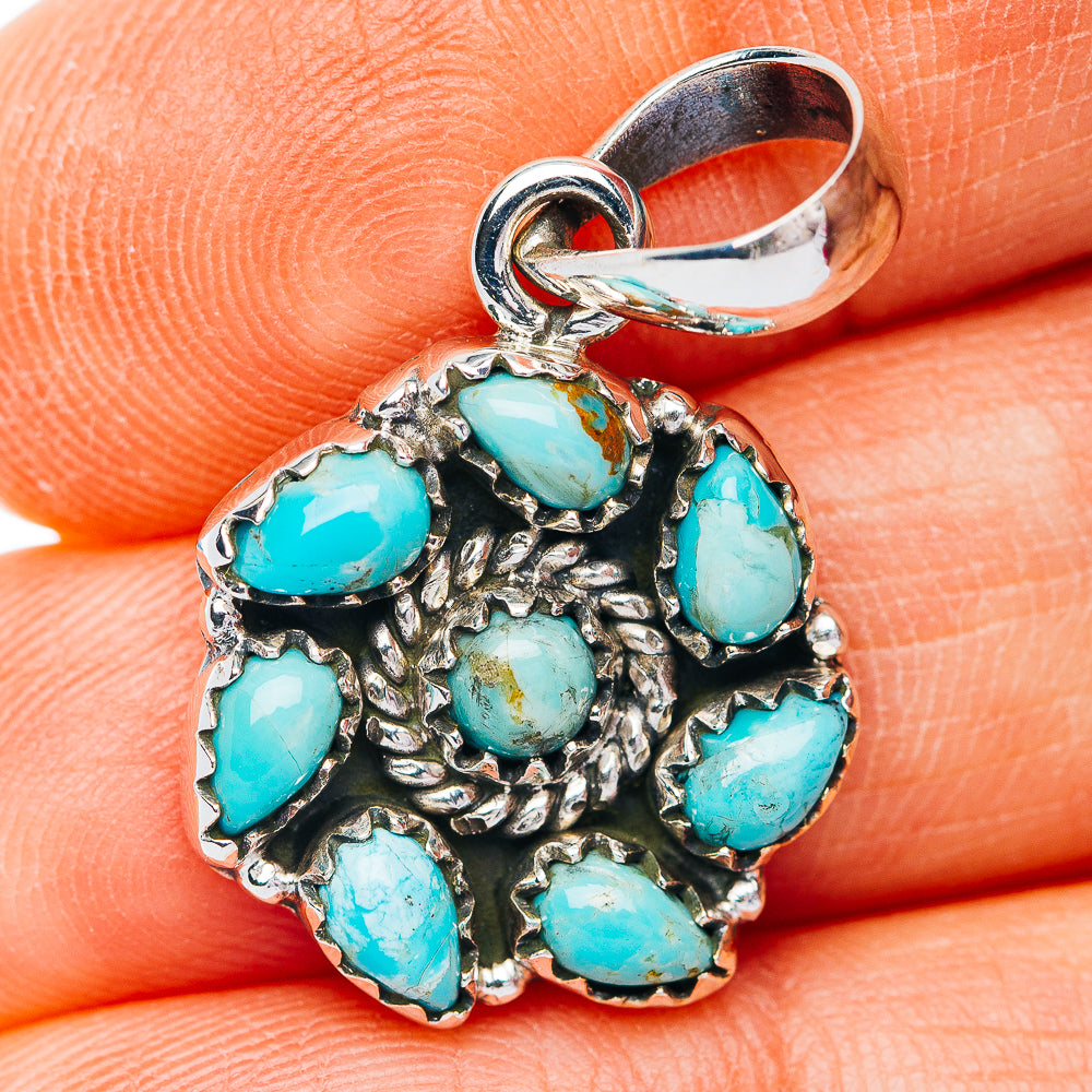 Southwestern Style Kingman Turquoise Pendant 1 1/8" (.925 Sterling Silver)