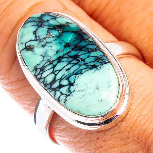 Oval variscite cabochon ring in .925 sterling silver, turquoise stone setting