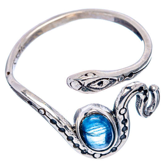 Kyanite snake dainty ring in .925 sterling silver with oval blue stone, adjustable band
