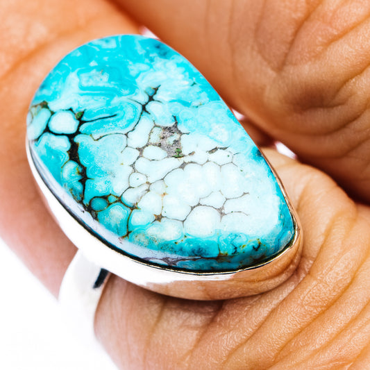 Oval turquoise cabochon sterling silver ring, size 7