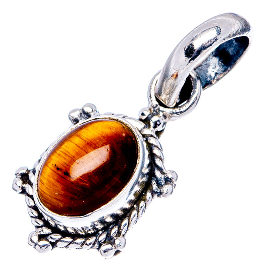 Tiger's eye pendant in .925 sterling silver with oval stone and decorative bezel.