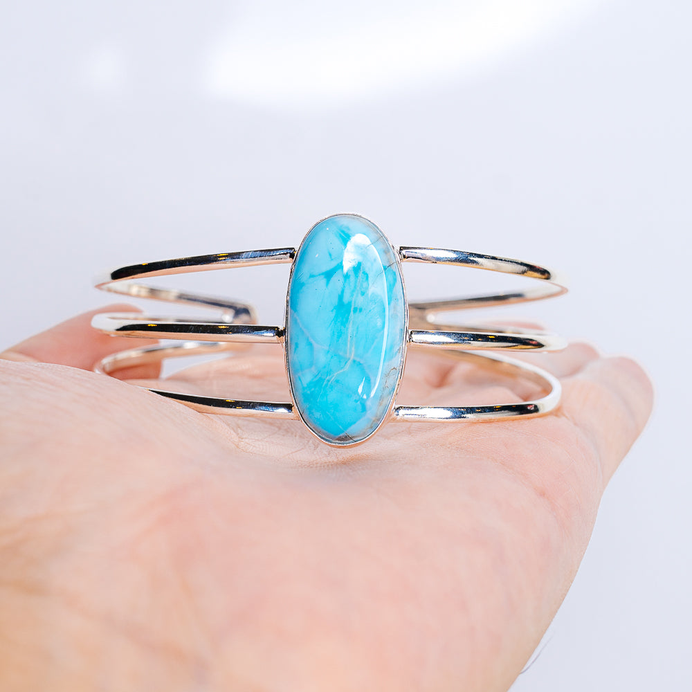 Premium Larimar Cuff Bracelet (.925 Sterling Silver)