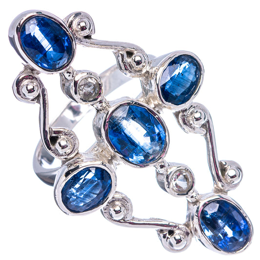 Sterling silver kyanite ring, five oval blue stones with round prong accents