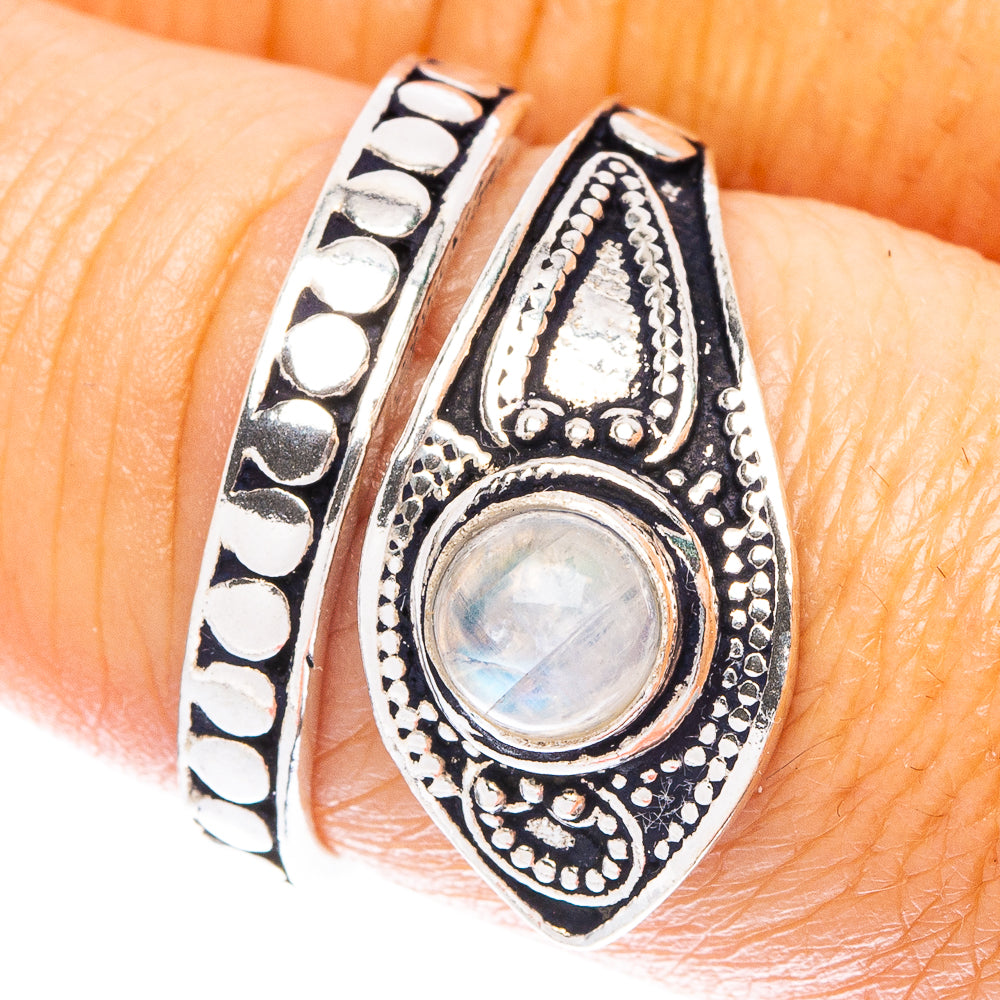 Rainbow Moonstone Dainty Ring Size 7 Adjustable (925 Sterling Silver) R5231