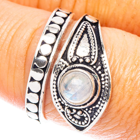 Rainbow Moonstone Dainty Ring Size 7 Adjustable (925 Sterling Silver) R5231