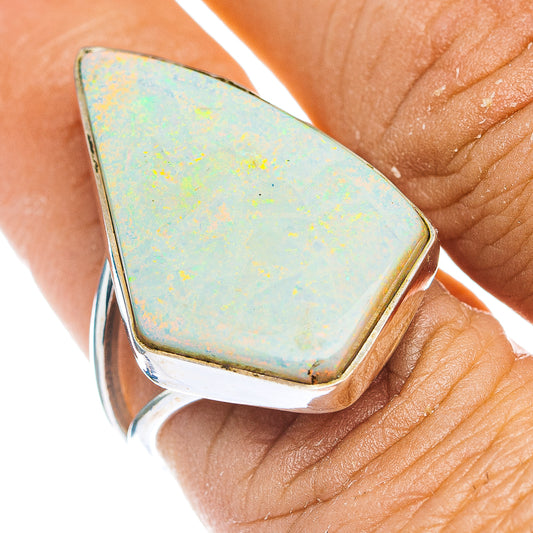 Sterling silver opal ring with teardrop bezel, light blue opal face