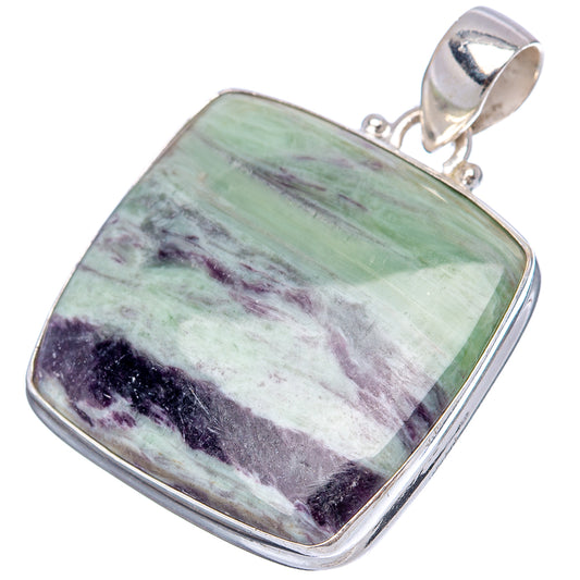 Sterling silver pendant with rectangular green stone and purple veining, top bail