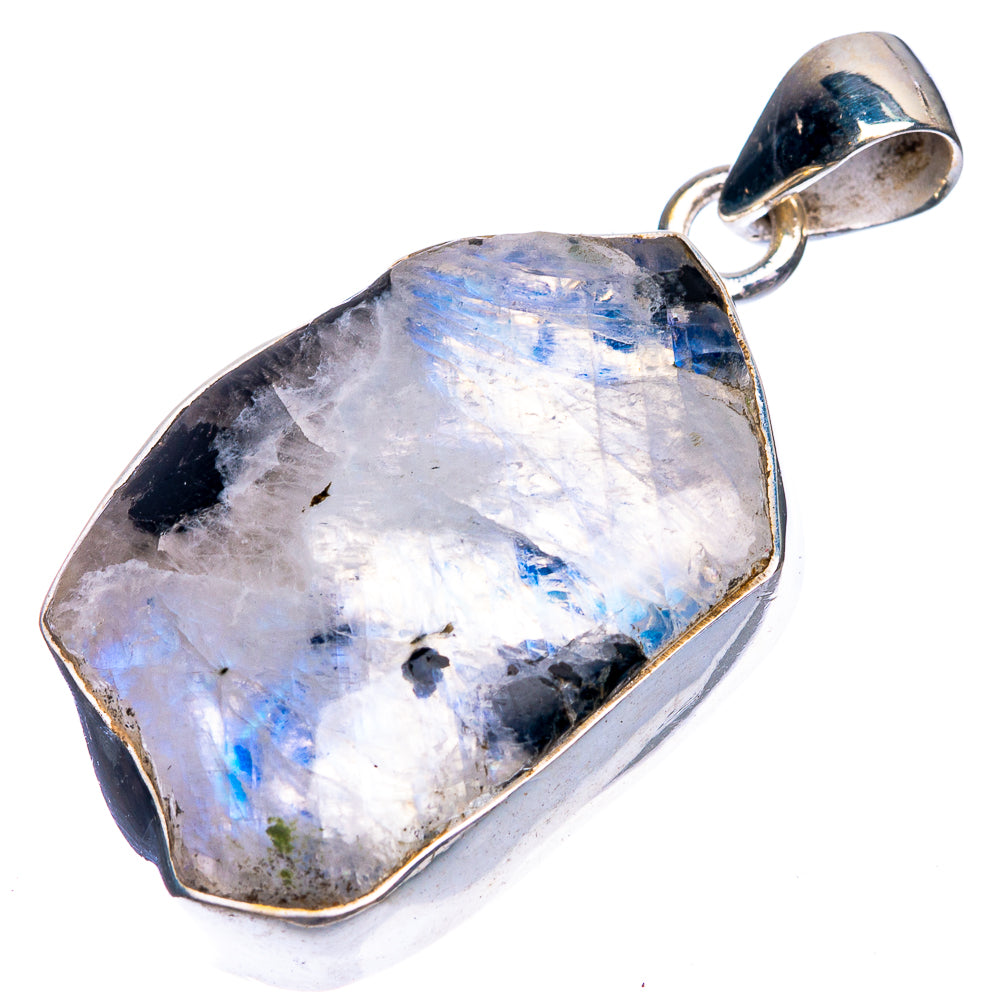 Raw Rainbow Moonstone Pendant 1 5/8" (925 Sterling Silver) P39377