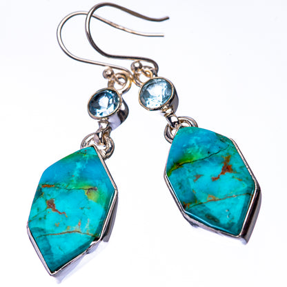 Chrysocolla, Blue Topaz 925 Sterling Silver Earrings 1 7/8" (925 Sterling Silver) EARR432210