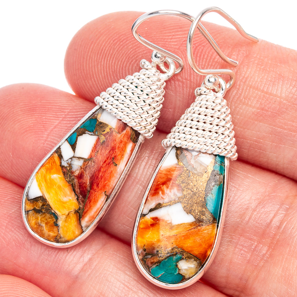 Spiny Oyster Turquoise Earrings 1 5/8" (925 Sterling Silver) E433220
