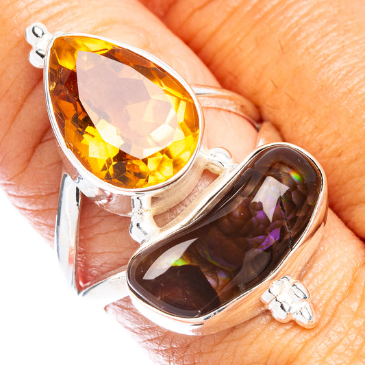 Rare Mexican Fire Agate, Citrine Ring Size 8.75 (925 Sterling Silver) R7343