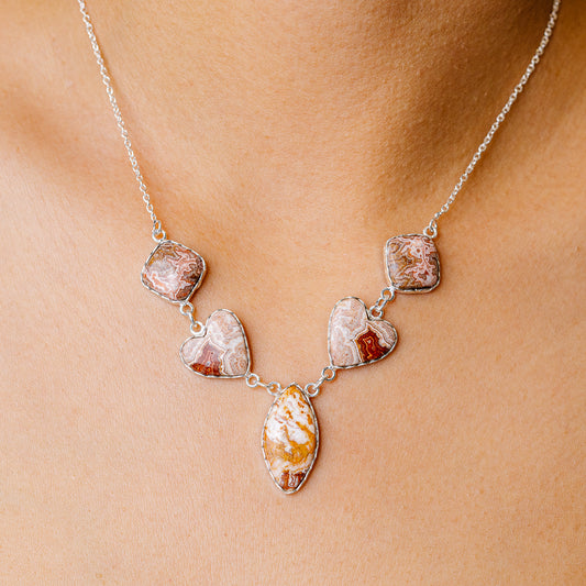 Crazy Lace Agate Heart Necklace 15.25 (925 Sterling Silver) NEC90225