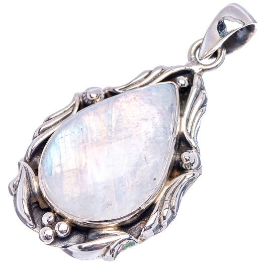 Teardrop rainbow moonstone pendant, .925 sterling silver setting with top loop bail.