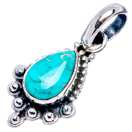 Sterling silver turquoise teardrop pendant with bail and decorative bead edging