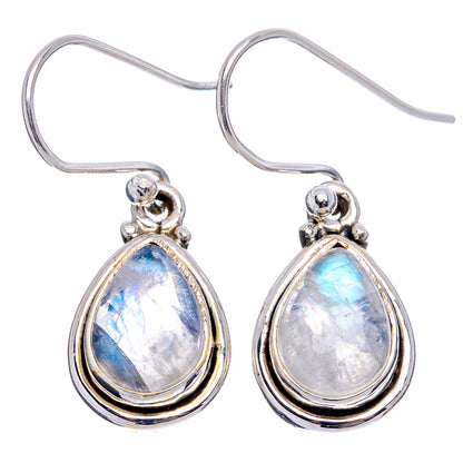 Rainbow Moonstone Earrings 1 1/8" (.925 Sterling Silver)
