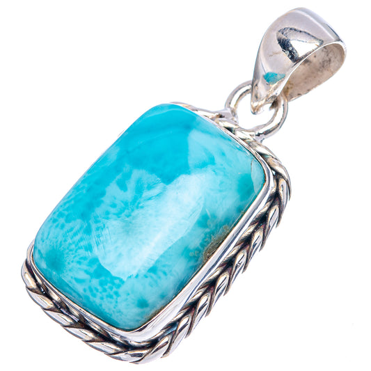 Larimar pendant in .925 sterling silver, rectangular blue stone with rope bezel and bail