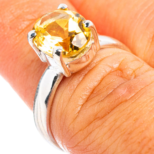 Size 6 faceted citrine ring, .925 sterling silver, oval golden gemstone in prongs