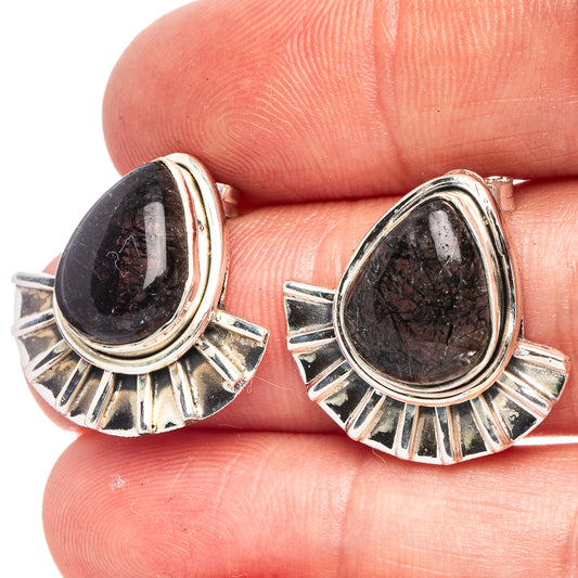 Tourmalinated Quartz 925 Sterling Silver Earrings 3/4" (925 Sterling Silver) E2138