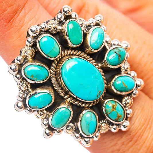 Turquoise oval stone cluster ring on .925 sterling silver band, size 7.25