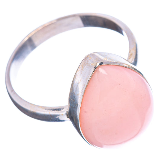 Sterling silver pink opal oval ring with smooth pink cabochon, size 8